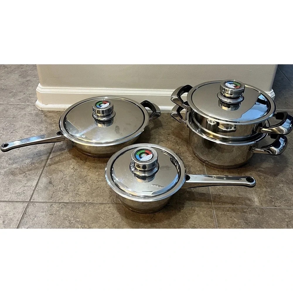 7 Piece‎ Set Nutri Stahl Rainbow stainless Cookware Saucepan Stock Pots W/lids